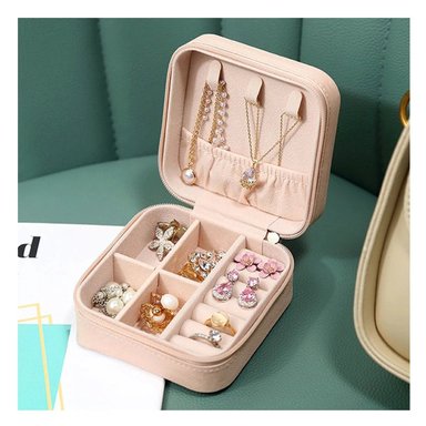 PACK6 ESTUCHE PARA JOYAS MINI PORTATIL ROSADO PIEL CON GRAN ESPACIO - 3