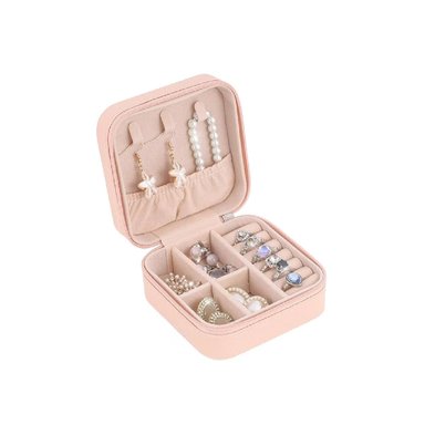 PACK4 ORGANIZADOR DE JOYAS MINI PORTATIL ROSADO PIEL DISEÑO MINIMALISTA Y+PAPEL REGALO - 3
