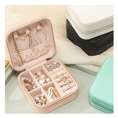 PACK4 ORGANIZADOR DE JOYAS MINI PORTATIL ROSADO PIEL DISEÑO MINIMALISTA Y+PAPEL REGALO - 5