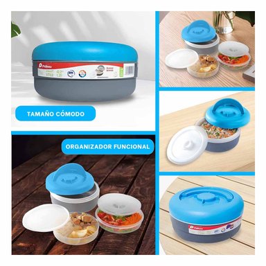 PACK4 CONTENEDOR DE ALMUERZO 1.25L CELESTE Y PLOMO CON DISEÑO COMPACTO Y+REGALO STICKER - 2