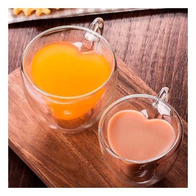 VASO EN VIDRIO CON FORMA DE CORAZON CON CAPACIDAD DE 250ML COLOR TRANSPARENTE Y+PAPEL REGALO - 2
