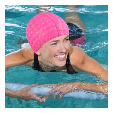 PACK4 CASCO DE NATACION ROSADO DE TELA PARA PISCINA Y CABELLO SECO - 5