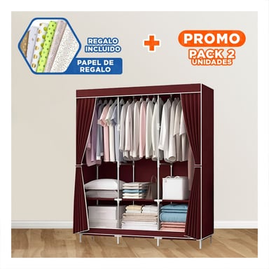 PACK2 SISTEMA TEXTIL PORTATIL GUINDA CON TRES CUERPOS PARA ROPA EN CASA Y+PAPEL REGALO - 1