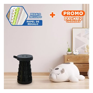 PACK12 BANCO PRACTICO PLEGABLE PORTATIL TODO NEGRO CON DOBLE SEGURO Y+PAPEL REGALO - 1