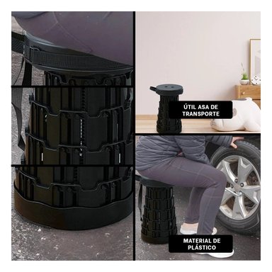 PACK12 BANCO PRACTICO PLEGABLE PORTATIL TODO NEGRO CON DOBLE SEGURO Y+PAPEL REGALO - 2
