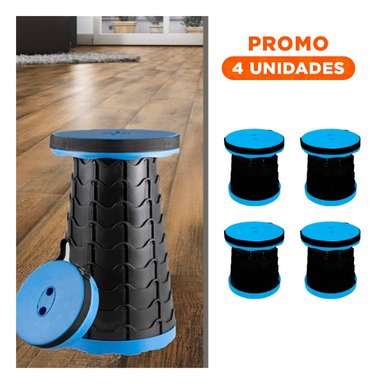 PACK4 BANQUETA PLEGABLES CON SEGURO PARA COCINA SALA Y OFICINA AZUL Y+REGALO STICKER - 1