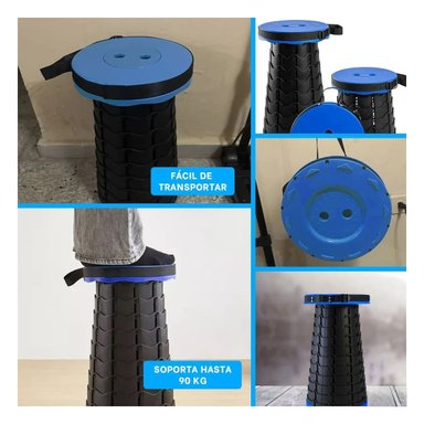 PACK4 BANQUETA PLEGABLES CON SEGURO PARA COCINA SALA Y OFICINA AZUL Y+REGALO STICKER - 2