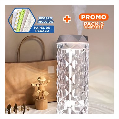 PACK2 SISTEMA AMBIENTAL HUMIDIFICADOR INTELIGENTE 1L CRISTAL LUZ LED HOGAR Y+PAPEL REGALO - 1