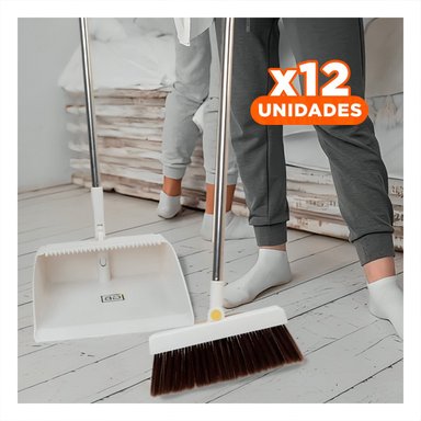 PACK12 COMBO DE LIMPIEZA CON ESCOBA Y RECOGEDOR BLANCO PARA LIMPIEZA BASICA EN HOGAR UTIL - 1