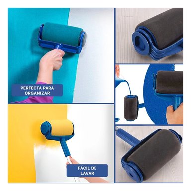 PACK4 LIGERO RODILLO PARA PINTAR FACIL MANEJO Y APLICACION RAPIDA AZUL NEGRO Y+REGALO STICKER - 2