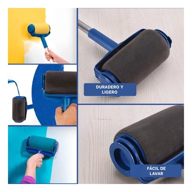 PACK12 BROCHA RODILLO PARA PINTAR SUPERFICIES LISAS COMODO Y SEGURO AZUL NEGRO Y+PAPEL REGALO - 2