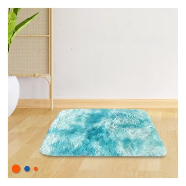TAPETE RECTANGULAR DIMENSIONES 40X60CM CON TEXTURA PELUCHE CELESTE Y BLANCO - 2