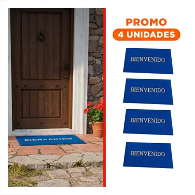 PACK4 FELPUDO RECTANGULAR BIENVENIDO NEGRO PRACTICO Y DECORATIVO PARA ENTRADA Y+REGALO STICKER - 1