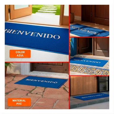 PACK4 FELPUDO RECTANGULAR BIENVENIDO NEGRO PRACTICO Y DECORATIVO PARA ENTRADA Y+REGALO STICKER - 2