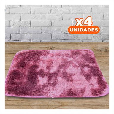 PACK4 ALFOMBRA DE PELUCHE RECTANGULAR DIMENSIONES 40X60CM EN GUINDA Y ROSADO - 1