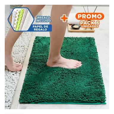 PACK6 TAPIZ RECTANGULAR ANTIDESLIZANTE MICROFIBRA 40X60CM VERDE OSCURO PARA BANO Y+PAPEL REGALO - 1