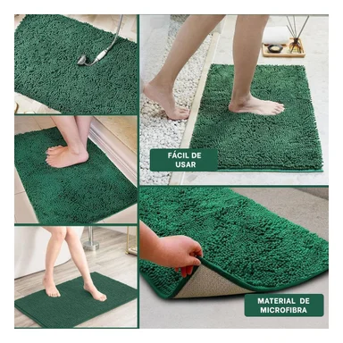 PACK6 TAPIZ RECTANGULAR ANTIDESLIZANTE MICROFIBRA 40X60CM VERDE OSCURO PARA BANO Y+PAPEL REGALO - 3