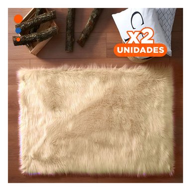 PACK2 ALFOMBRA RECTANGULAR DE 40X60CM Y SUPERFICIE PELUCHE CAMELLO Y CREMA Y+REGALO STICKER - 1