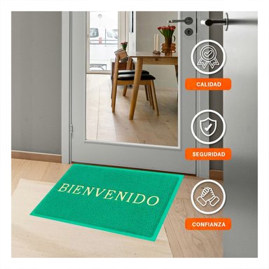 ESTERA RECTANGULAR BIENVENIDO VERDE PARA ENTRADA Y PASILLO DIARIO Y+LIGAS REGALO - 2