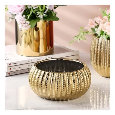 VASIJA DECORATIVA CERAMICA DORADO 17.5X22X11.5CM Y+LIGAS REGALO - 1