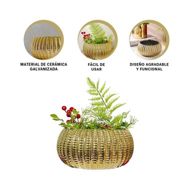 VASIJA DECORATIVA CERAMICA DORADO 17.5X22X11.5CM Y+LIGAS REGALO - 3