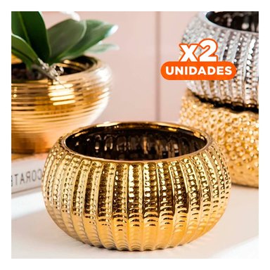 PACK2 JARDINERA DE MESA CERAMICA DORADO 17.5X22X11.5CM Y+REGALO STICKER - 1