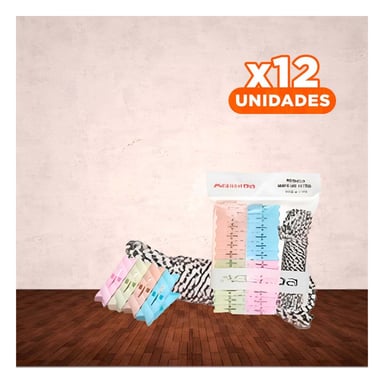 PACK12 COLGADOR DE ESPACIOS Y CUERDA MULTICOLOR PARA ROPA EN CASA - 1