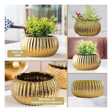 PLANTA REDONDA CERAMICA DORADO 17.5X22X11.5CM - 5