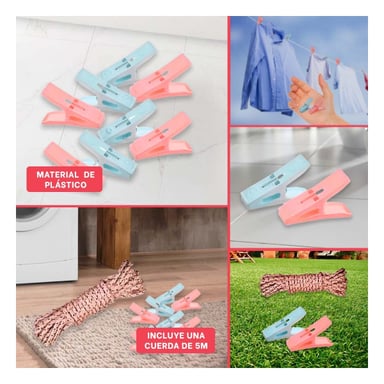 CLIPS DE PLASTICO CUADRADOS PARA ROPA MULTICOLOR CON CUERDA PARA CASA Y+POST IT - 5
