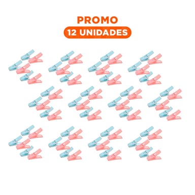 PACK12 CLIPS DE ROPA CUADRADOS MULTICOLOR CON CUERDA PARA TENDIDO EN CASA Y+REGALO STICKER - 1