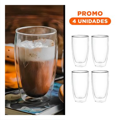 PACK4 COPA DE VIDRIO BOROSILICATO 400ML VERSION DOBLE CAPA EN TRANSPARENTE Y+REGALO STICKER - 1