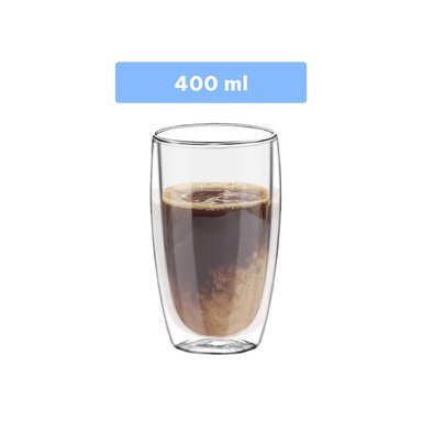 PACK4 COPA DE VIDRIO BOROSILICATO 400ML VERSION DOBLE CAPA EN TRANSPARENTE Y+REGALO STICKER - 4