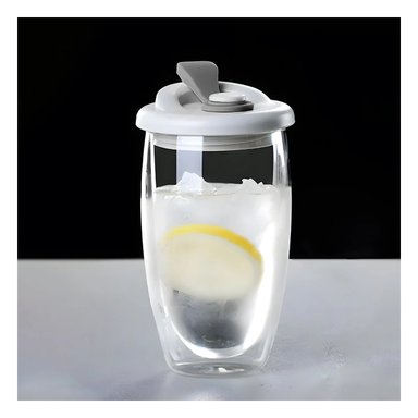 PACK12 TAZA MODERNA DE VIDRIO DOBLE CON TAPA AJUSTABLE 450 ML TRANSPARENTE Y+REGALO STICKER - 3