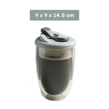 PACK12 TAZA MODERNA DE VIDRIO DOBLE CON TAPA AJUSTABLE 450 ML TRANSPARENTE Y+REGALO STICKER - 4