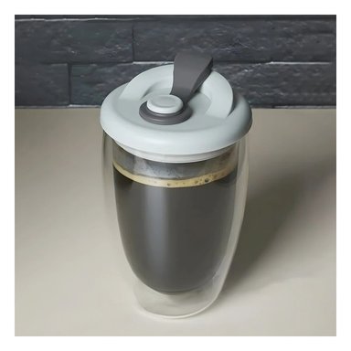 PACK12 TAZA MODERNA DE VIDRIO DOBLE CON TAPA AJUSTABLE 450 ML TRANSPARENTE Y+REGALO STICKER - 5