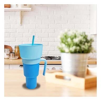 PACK2 VASO 2 EN 1 DE ABS CELESTE PARA COMPARTIR SNACKS EN CASA Y OFICINA Y+PAPEL REGALO - 2