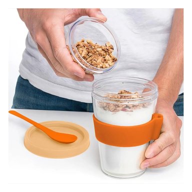 PACK4 VASO EN ANARANJADO PARA YOGURT Y CEREAL CON FORMATO 350 ML PRACTICO Y+PAPEL REGALO - 5