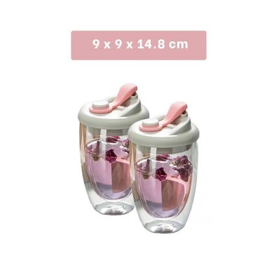PACK2 BEBEDERO MODERNO DE VIDRIO 450 ML TRANSPARENTE TAPA PLOMO ROSADO - 4