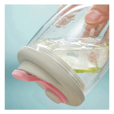 PACK2 BEBEDERO MODERNO DE VIDRIO 450 ML TRANSPARENTE TAPA PLOMO ROSADO - 5