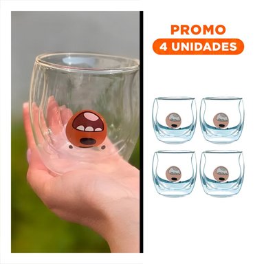 PACK4 COPA DE VIDRIO BOROSILICATO VERSION DOBLE CAPA EN TRANSPARENTE Y+REGALO STICKER - 1