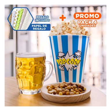 PACK4 BALDE DE SNACK COLOR AZUL CON DISEÑO DURADERO EN SU VIVIENDA REAL Y+PAPEL REGALO - 1