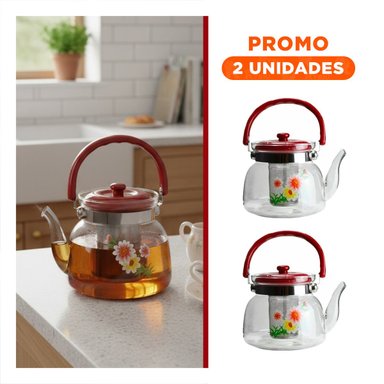 PACK2 JARRA DE VIDRIO COMPACTA PARA TE Y CAFE 1400ML TRANSPARENTE GUINDA - 1