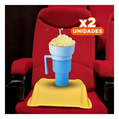 PACK2 VASO 2 EN 1 PARA BEBIDAS NATURALES Y SNACKS CON ESTRUCTURA ABS CELESTE Y+REGALO STICKER - 1