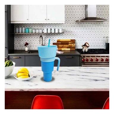PACK2 VASO 2 EN 1 PARA BEBIDAS NATURALES Y SNACKS CON ESTRUCTURA ABS CELESTE Y+REGALO STICKER - 3