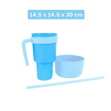 PACK2 VASO 2 EN 1 PARA BEBIDAS NATURALES Y SNACKS CON ESTRUCTURA ABS CELESTE Y+REGALO STICKER - 4