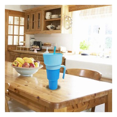 PACK2 VASO 2 EN 1 PARA BEBIDAS NATURALES Y SNACKS CON ESTRUCTURA ABS CELESTE Y+REGALO STICKER - 5
