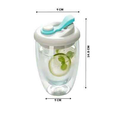 PACK12 MUG ELEGANTE DE VIDRIO DOBLE 450 ML PLOMO Y CELESTE Y+PAPEL REGALO - 4