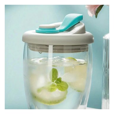 PACK12 MUG ELEGANTE DE VIDRIO DOBLE 450 ML PLOMO Y CELESTE Y+PAPEL REGALO - 5