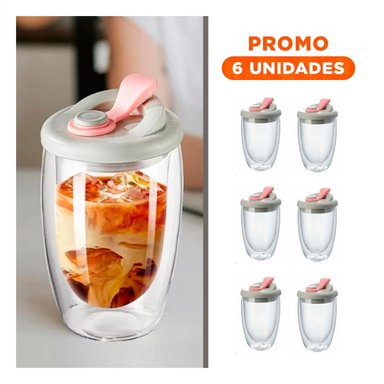 PACK6 CONTENEDOR ELEGANTE DE VIDRIO 450 ML TRANSPARENTE TAPA PLOMO ROSADO - 1
