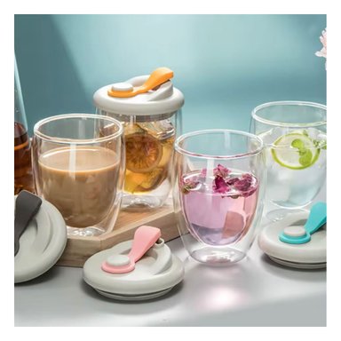 PACK6 CONTENEDOR ELEGANTE DE VIDRIO 450 ML TRANSPARENTE TAPA PLOMO ROSADO - 2